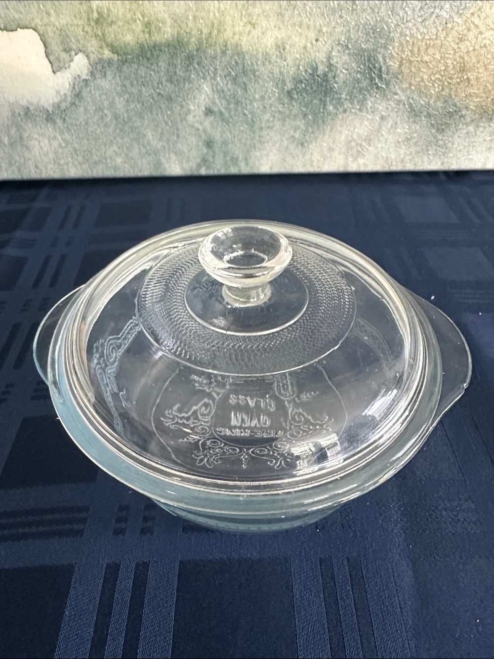 Fire King Oven Glass Casserole Dish with Lid - Embossed Design